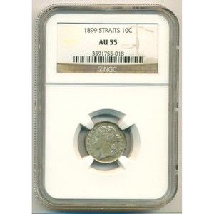 Straits Settlements -Malaysia- Victoria Silver 1899 10 Cents AU55 NGC